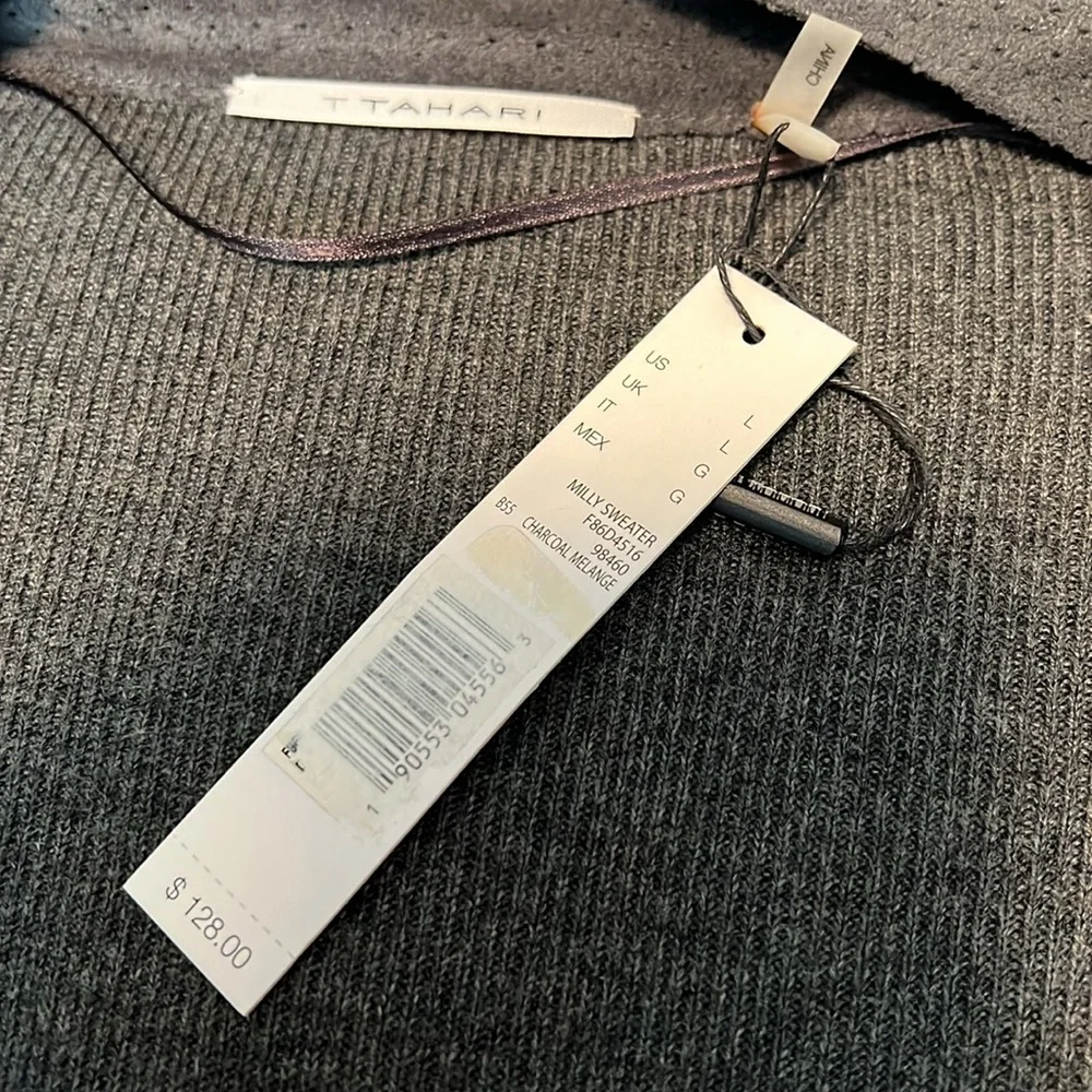 T Tahari Milly Cardigan, grey, size L NWT!